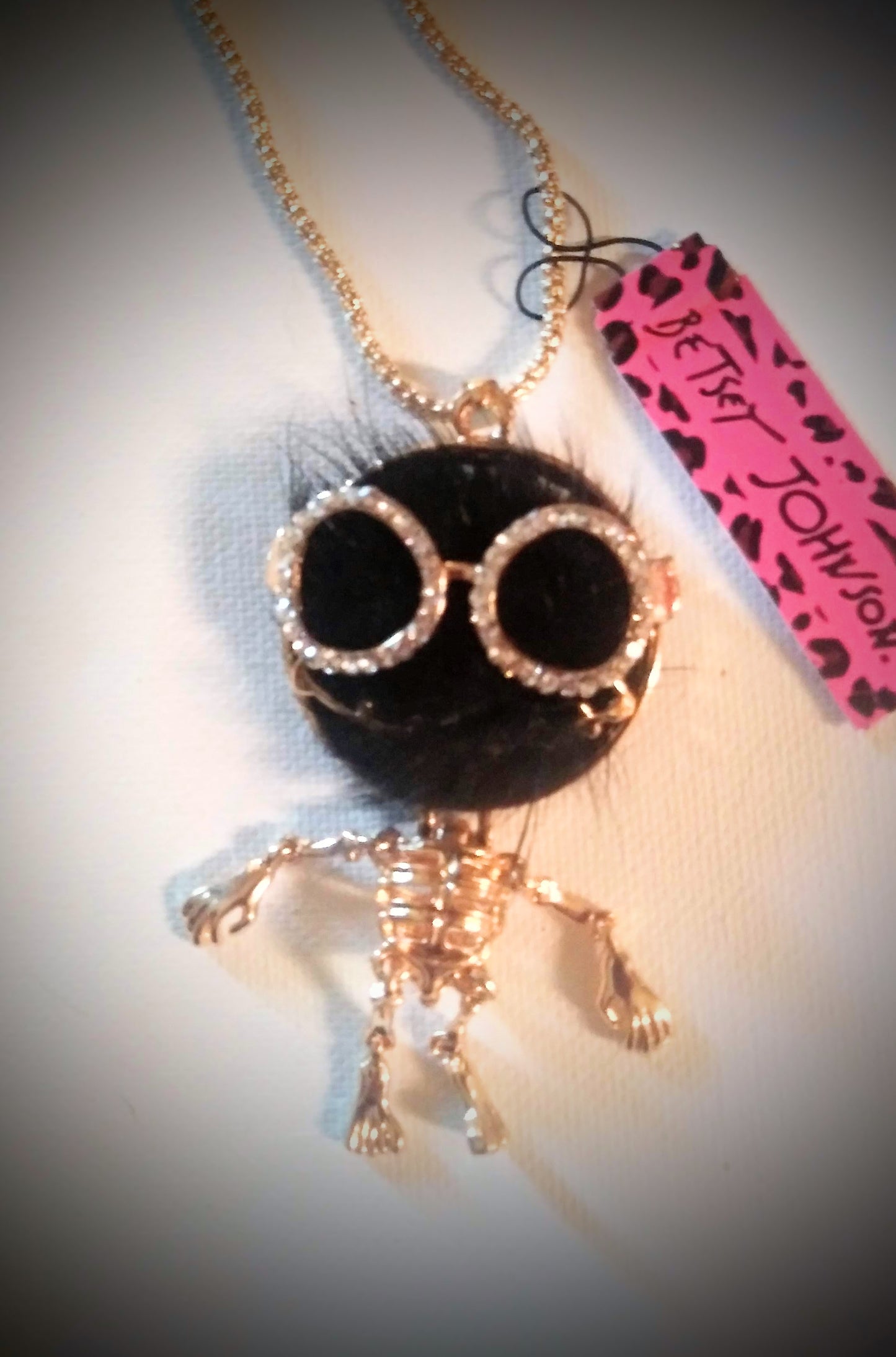 Betsey Johnson Moveable Skeleton Faux Fur Charm Pendant Necklace