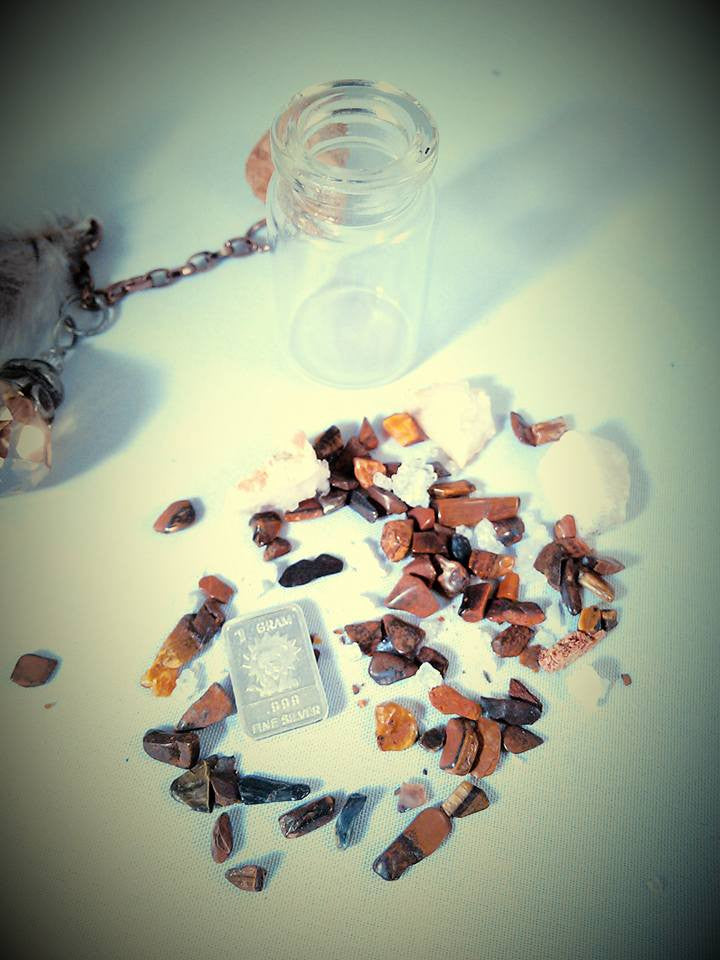 Tiger eye, feathers charm