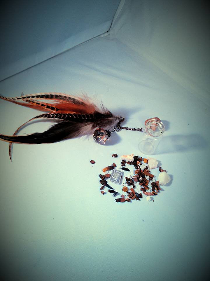 Tiger eye, feathers charm