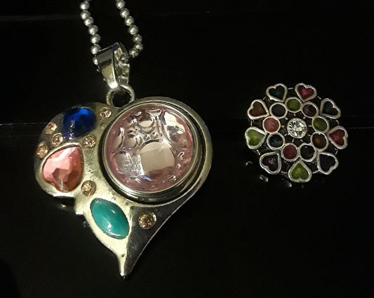 18mm noosa snap heart pendant w multiple colored rhinestones