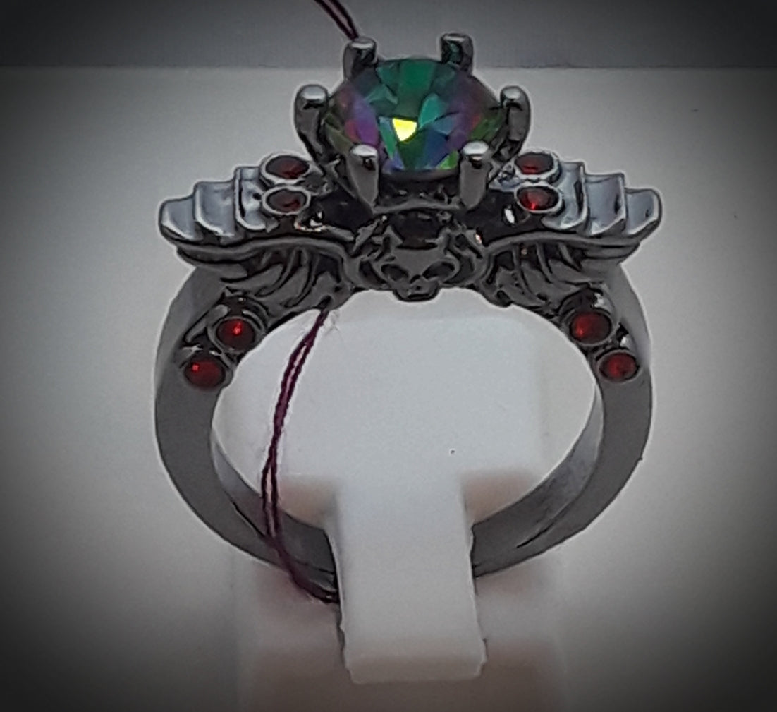 Angel wings and skull ring mystic stone