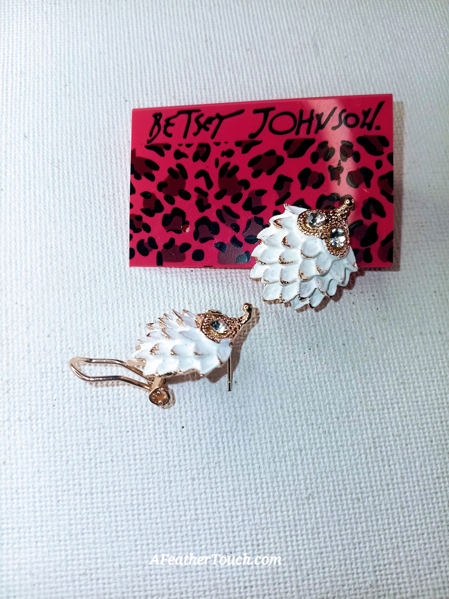Betsey Johnson White Enamel Hedgehog Stud & Ear Cuff Earrings