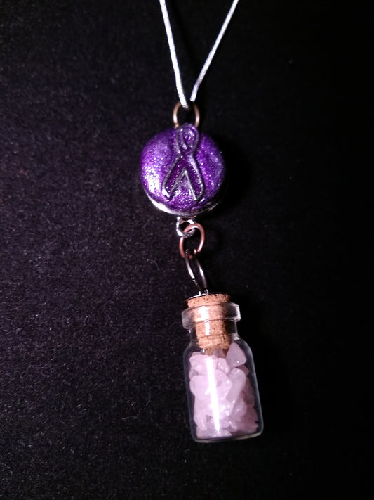 Crystals in a bottle gem necklace with removable snap
